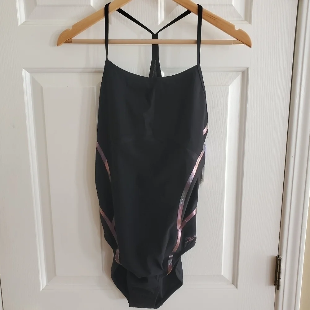 Speedo Women's Power Plus LZR Fit Thin Strap One Piece Swimsuit, 10 Black
